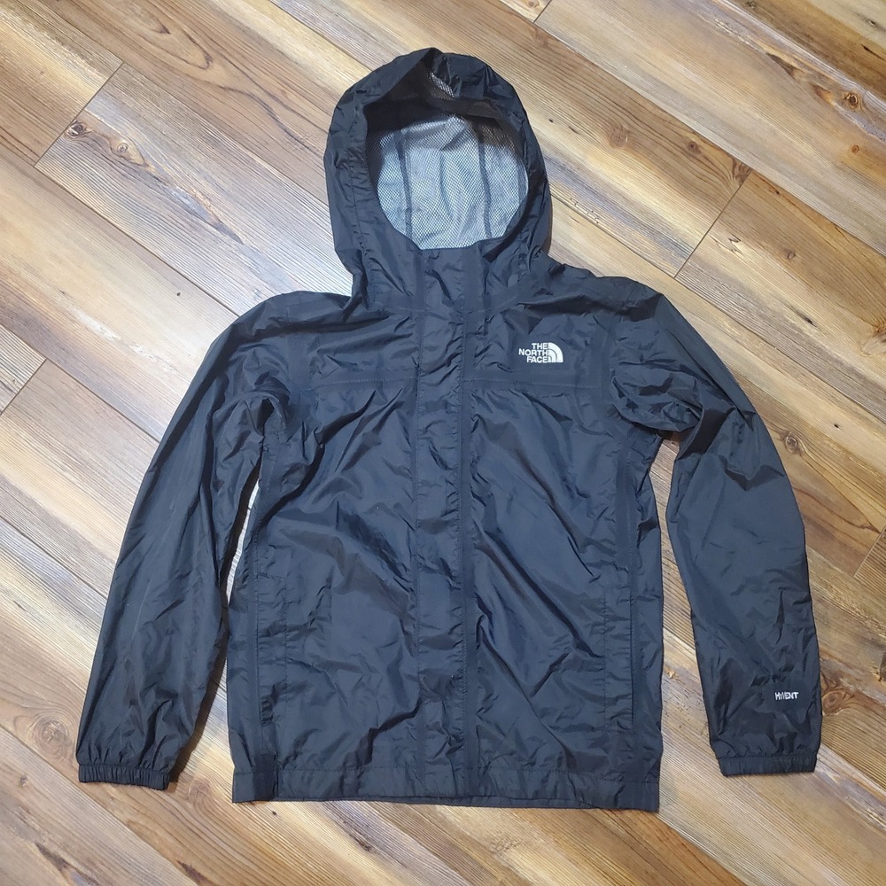 The North Face Boys HyVent Rain Jacket Black Full Zip Hooded Shell Size M 10/12